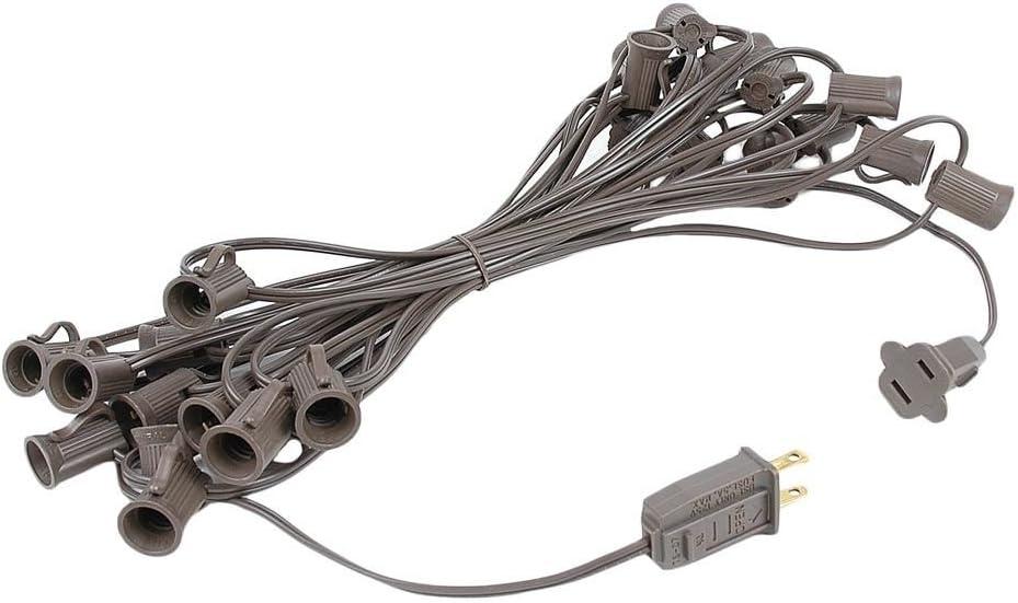 Novelty Lights 25 Foot C7 Outdoor String Light Christmas Stringer - Patio String Lights - Candelabra Base (C7/E12) - 12" Spacing - Brown Wire