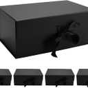 kaxilu Black Gift Boxes with Ribbon Foldable Gift Boxes Set of 5 Magnetic Presentations and Groomsmen Proposal, Glossy Finish,10.2x6.7x4.3 Inches