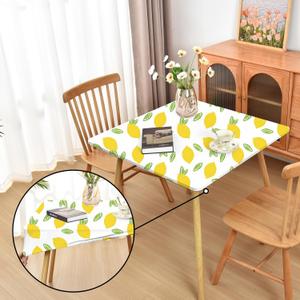 Summer Yellow Lemon Fitted Tablecloth with Elastic for 34x34 inch Square Folding Tables Washable Stretchy Spandex Card Table Covers Cloth Fabric Table Cloths Not Vinyl (Summer Pattern 1)