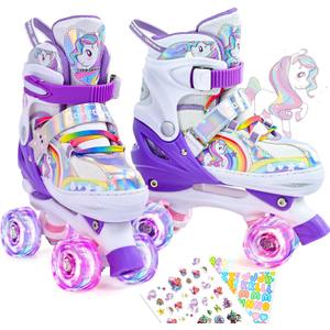 Rainbow Kids Roller Skates for Girls Boys 4 Size Adjustable Roller Shoes for Girls with Luminous Wheels Light-up Kids Rollerskate Birthday Gift for Beginner Outdoor Indoor Sports (Medium - Big Kid, Purple)