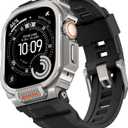 Rugged Metal Band Compatible with Apple Watch Ultra 3/2/1 Band 49mm, Shockproof & Scratch Resistant Bumper with Silicone Sport Band for iWatch (Titanium Black, 49mm - Ultra 3/Ultra 2/Ultra)