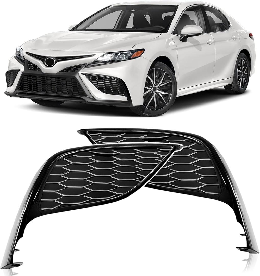 2 PCS Front Fog Light Cover Fit for Toyota Camry SE XSE 2021 2022 2023, ABS Front Bumper Fog Lamp Frame Cover Left Driver & Right Passenger Side Replacement for 8148106240 8148206200 (Gloss Black)