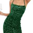 Womens Sequin Homecoming Dresses Spaghetti Strap Backless Sexy Sparkly Glitter Velvet Bodycon Mini Cocktail Dresses (Green, S)