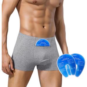 Vasectomy Support Underwear for Men Snug Boxer Briefs with 2 Ice Packs for Testicular Support and Pain Relief Post-Vasectomy Care Gift Grey, XL