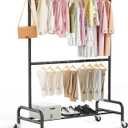 Abiglifty 2 Tier Clothes Racks for Hanging Clothes, Heavy-Duty Clothing Rack with Wheels,150LBS Capacity, 42" W X15 D X 77" H Garment Rack with Bottom Shelf, for Bedroom, Living Room, Black