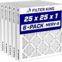 Filter King 25x25x1 Air Filter MERV 8, AC Furnace Filters (6-Pack)
Dust & Allergy Control (Actual Size: 24.5 x 24.5 x .75)