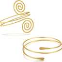 BROCC 2PCS Gold Coil Swirl Upper Arm Bracelet for Women Open Upper Arm Cuff Bangle Armlet Gold Silver Adjustable Armband Bracelet Set