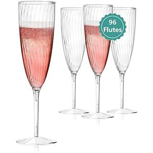 Walee Koky Clear Plastic Champagne Flutes, 96 PCS Disposable Reusable Cocktail Cups for Home Daily Life Party Birthday Wedding Toasting Drinking Champagne (6 oz)