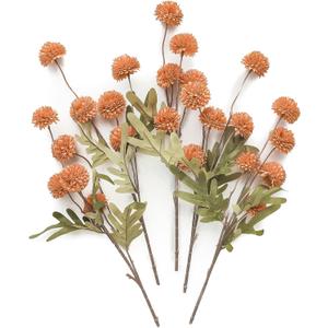 Floroom 5pcs Burnt Orange Faux Silk Mums Artificial Flowers, Bulk Fake Small Mini Chrysanthemums with Stems for DIY Terracotta Wedding Centerpieces Floral Arrangements Vase Fillers Home Decorations