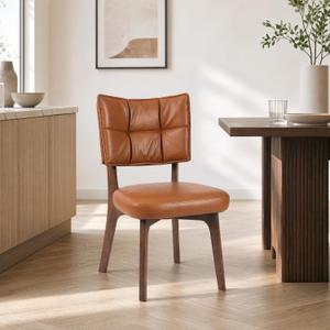 YOUNIKE Wood Frame Brown Dining Chair, Faux Leather, Single Pack