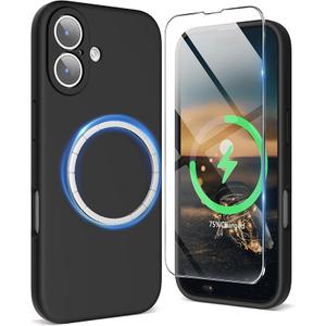 SURPHY Case for iPhone 17 Case with Screen Protector (6.3 inch 2025), Compatible with MagSafe, Liquid Silicone 17 Phone Cases Whit Soft Microfiber Lining, Black