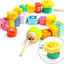 TOP BRIGHT Wooden Lacing Beads for Toddlers, Kids Fine Motor Skills Montessori Toys for 1 2 Year Old Girls Boys, Threading Toys for Two Year Old Girl Birthday Gifts