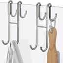 Over Shower Glass Door Hook, 2 Pack Silver 304 Stainless Steel Extended Shower Door Hooks, Bathroom Frameless Drilling-Free Hanger, Double Side Towel Hooks, for Bathing Suits, Robe, Loofah, Shaver