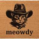 Funny Coir Doormat - Cat Wearing Cowboy Hat Meowdy Welcome Front Porch Decor for The Entrance Way - Personalized Outdoor Rug With Heavy-Duty Non Slip Coconut Coir 23.6 x 15.7 Inch, Onesize