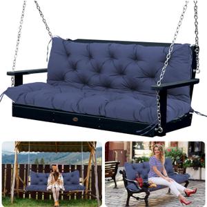 Swing Cushions 2-3 Seater Replacement Waterproof Outdoor Porch Swing Cushion with Backrest Extra Thick 5" Swing Bench Cushions for Outdoor Furniture Patio Garden Backyard (Navy Blue 60x40x5inch) (60 x 40 x 5 inches)