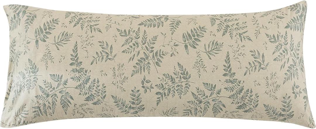 ECOCOTT Pillowcase Boby Size with Green Botanical Plant Leaves Pattern Pillow Cases Set, 1 pcs 100% Cotton Pillow Covers & Envelope Closure (Boby, 20"x54") (Cream)