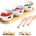 Miamolo Chip and Dip Serving Set, Dipping Sauce Bowls Divided Serving Dishes with Wooden Spoons, Ceramic Dip Bowl Display Serving Tray for Party Dinner Entertaining