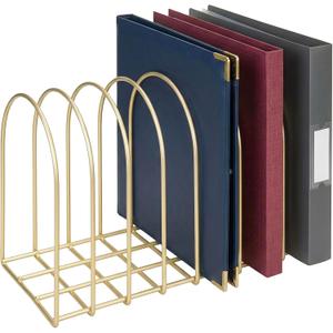 MyGift File Organizer for Desk, Brass Metal Wire Binder Holder with 8 Wide Slots, Vintage Arch Design Document Holder Rack for Home Office