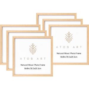ATOBART 8x8 Picture Frames Solid Wood, 6 Pack OAK Photo Frame Set with Real Glass Cover, Natural Wood Color Frames, for Wall Mounting or Tabletop Display