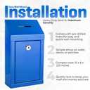 Metal Donation Box-Suggestion Box with Slot and lock-Cash Lock box for Money-Secure Drop Box-Comment and ballot voting box-comes with pre-drilled holes for easy wall mounting 10 X 6 X 2.5"(Blue)
