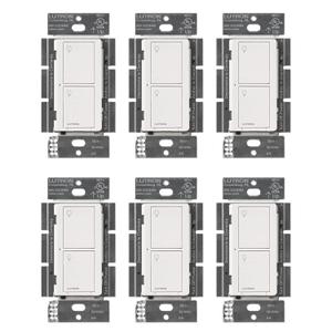 Lutron Caseta Original Smart Light Switch (Lutron Smart Hub Required), for Home, LED Lights, and Fans, 6 Amp, Single-Pole/3-Way, Neutral Required, PD-6ANS-WH-6-Pack, White, 6 Pack
