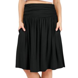 Simlu Skirts for Women Regular and Plus Size Skirt with Pockets Below The Knee Length Ruched Flowy Midi Skirt. S