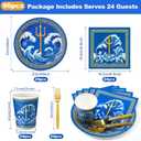 Yungyan 96 Pcs Greek Mythology Party Supplies for 24 Guests Ancient Greek Poseidon Inspired Plates, Cups, Napkins, Forks Bulk Tableware Set for Greece Mythology Birthday Holiday