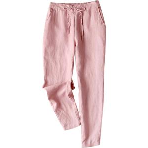 Tanming Linen Pants for Women Summer Casual High Waisted Drawstring White Beach Pant (Medium, Pink03)
