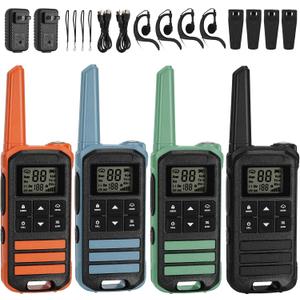 5Miles Long Range Walkie Talkies, Rechargeable with 22 FRS Channels, 2 Way Radio for Camping, 12 NOAA Weather Channels for Kids, Adults, 4 Pack