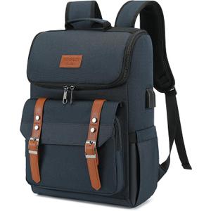 YALUNDISI Vintage Backpack Travel Laptop Backpack with usb Charging Port for Women & Men College Backpack Fits 15.6 Inch Laptop Blue Brown