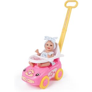 BABESIDE Doll Accessories Baby Doll Stroller for 12-15 Inch Small Dolls, Doll Carriage Doll Pram, Suitable for 12 13 14 15 Inch Dolls, Pink and Yellow (Doll Not Included