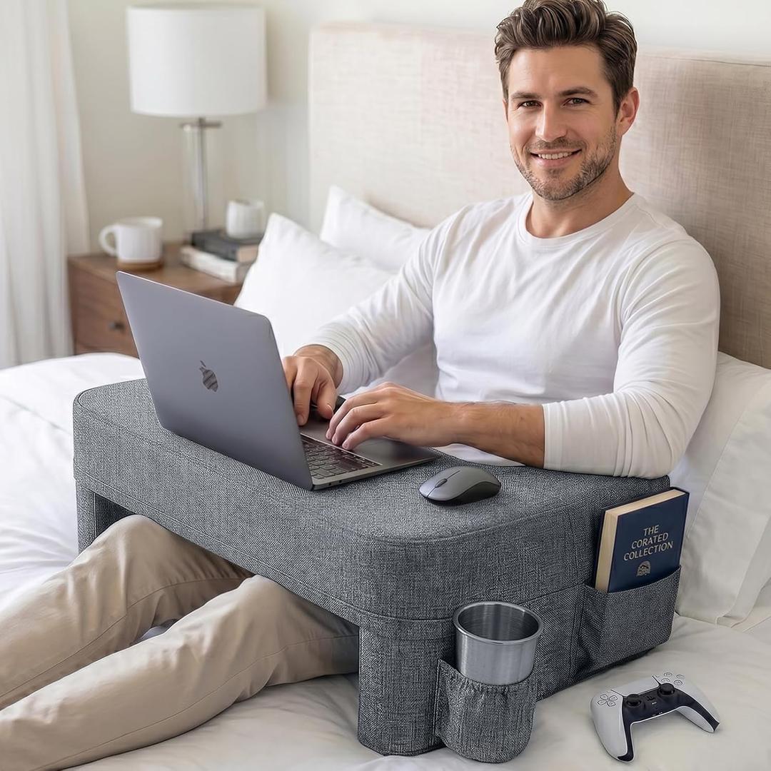 Septsun 26" Extra Wide Lap Desk Pillow - Gaming Reading Pillow & Laptop Lap Desk w/Ergonomic Arm Elbow Support for WFH, Bed, Couch, Floor - Fits 13-17" Laptop, Steam Deck, Switch (Modern Gray, Large)