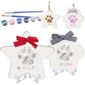 MYPAWLETS Dog or Cat Paw Print Kit Keepsake(Makes 2),DIY Pawprint Ornament with Customization Tool&Display Stands,Clay Pet Paw Print Impression Kit,Personalized Gifts for Pet Lovers-FS