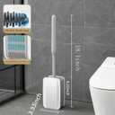 Removable Toilet Brush Set, Soft and Medium Bristles for Cleaning Hygienic Corners, Comes with Suction Cup Seamless Hooks, Grey