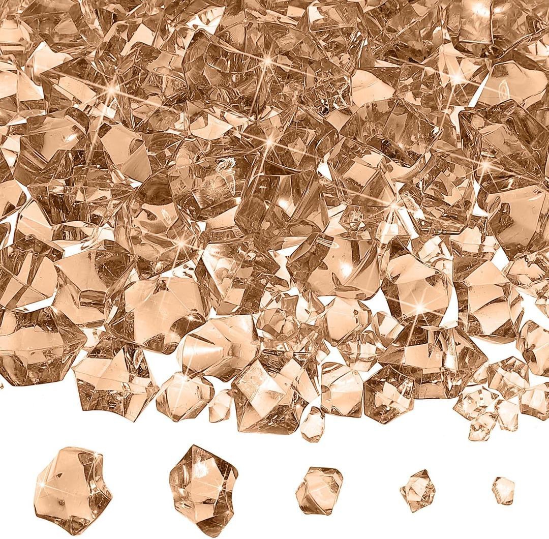Syhood 570 Pcs 5 Sizes Amber Fake Crushed Ice Rocks Acrylic Crystal Gems Sparking Amber Plastic Diamonds Marble for Vase Fillers DIY Craft Wedding Table Scattering Room Decoration
