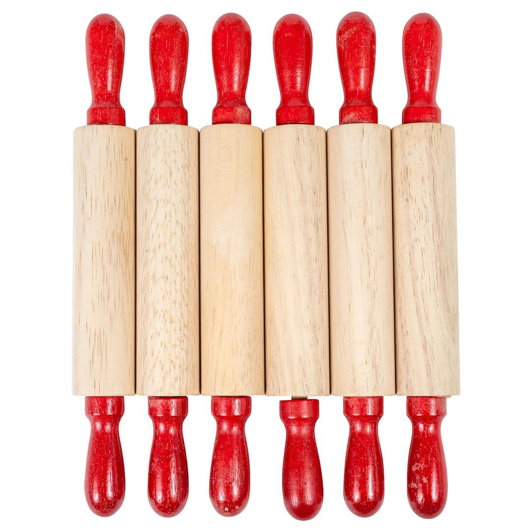 READY 2 LEARN Mini Wooden Rolling Pins | Set of 6 | 7.25 inches | Turning Handles | Play Dough Rollers for Crafts and Imaginative Play