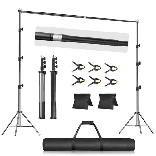 EMART 10x8.5FT Backdrop Stand, Photo Video Studio Adjustable&Lockable Heavy Duty Background Support System Kit with 6 Backdrop Clamps, 2 Sandbag and Carry Bag for Photography, Parties, Wedding, Video