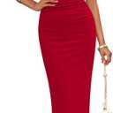 PRETTYGARDEN Women's Summer Wedding Guest Dresses 2025 Sleeveless Ruched Bodycon Fitted Maxi Long Cocktail Dress with Slit (Red)