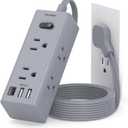 5Ft Extension Cord with Multiple Outlets, Flat Plug Power Strip Surge Protector with 5 Ft Long Cord, 6 Outlet 3 USB Ports (1 USB C), Multi Outlet Wall Plug for Travel, Dorm Room Essentials-Grey