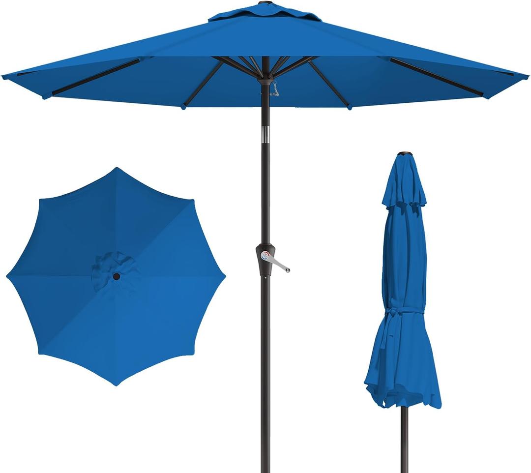 10FT Patio Umbrella, Outdoor Umbrella with Push Button Tilt and Crank, 8 Sturdy Ribs, UV Protection & Waterproof Market Umbrella for Pool, Backyard, Beach,Deck (Royal blue), 120 inches