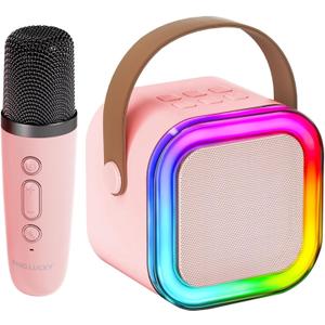 Kinglucky Mini Karaoke Machine for Kids, 2025 TOP Birthday Gifts Ideas for 3-12 Year Old Girls, Christmas Party Gifts Kids' Personal Video Players Accessories with Wireless Microphone - Pink