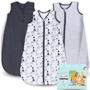 Cute Castle Baby Sleep Sack 6-12 Months - Lightweight 100% Cotton 2-Way Zipper TOG 0.5 Infant Wearable Blanket, Newborn Essentials Toddler Sleep Clothes, 3 Pack(Dark Gray, Light Gray, Bear)