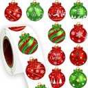 500pcs Christmas Stickers Roll 10 Designs Christmas Bell Winter Holiday Round Adhesive Label Stickers Decal for Xmas Cards DIY Gift & Party Favor Decorations