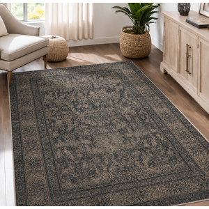 Vintage Washable Area Rug for Living Room,Low Pile 5x7 Non Slip Carpet Non-Shedding Area Rug Soft Indoor Stain Resistant Rug Floral Print Mat for Bedroom Dining Room Green