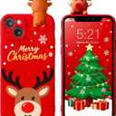 Esakycn for iPhone 13 Christmas Case, Phone Case Silicone Red 3D Doll Toy Xmas with Design for Girls Women Present Slim Shockproof Soft Cute Cover Skin for iPhone 13 6.1". Deer