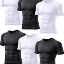TELALEO 6 Pack Men's Compression Shirt Short Sleeve Athletic Baselayer Sports T Shirts Workout Tops for Men Black White (Large)