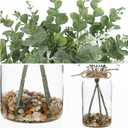 Briful 14.2" Artificial Eucalyptus Stem in Glass Vase with Faux Water  Small Fake Plant with Decorative Stones  Eucalyptus Leaves Artificial White Seeds Decor for Indoor Tabletop Shelf Office