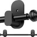 KAMANINA Curtain Rods No Drilling for Windows 16 to 30 Inches, 5/8 Inch Adjustable Small Curtain Rod with 3M Adhesive Brackets without Drilling, Black