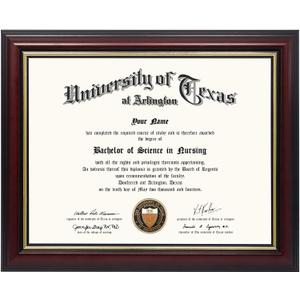 GraduationMall 8.5x11 Certificate Diploma Frame,Solid Wood & UV Protection Acrylic,Cherry Finish with Gold Trim