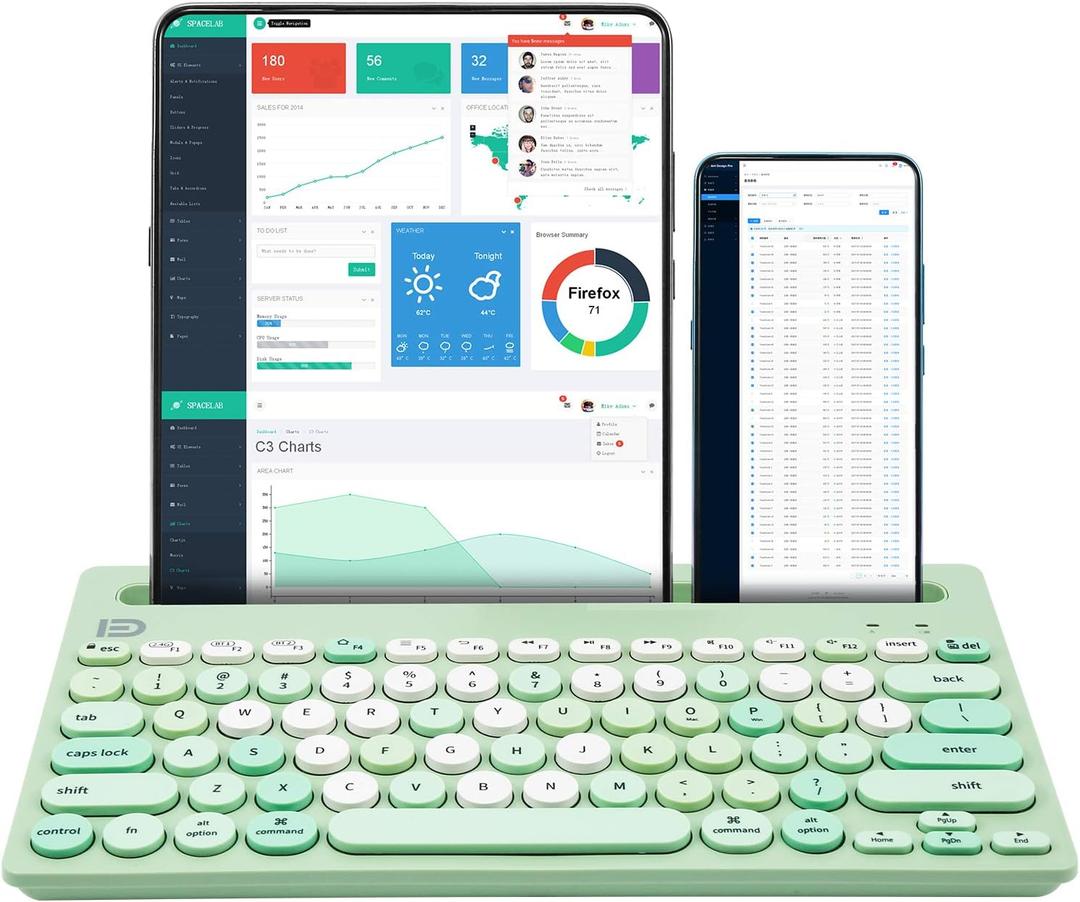 HUO JI Wireless Keyboard Multi-Device, Bluetooth and 2.4G Dual Mode for iPad, Switch to 3 Devices for Cellphone, Tablet, PC, Smart TV, MacBook iOS Android Windows, Green